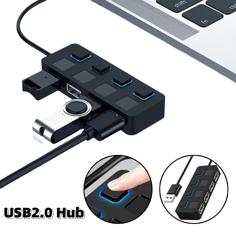 Répartiteur Multi USB 2.0 HUB, 4 extenseurs, adaptateur d'alimentation USB, indicateur d'alimentation, lecteurs USB pour ordinateur portable