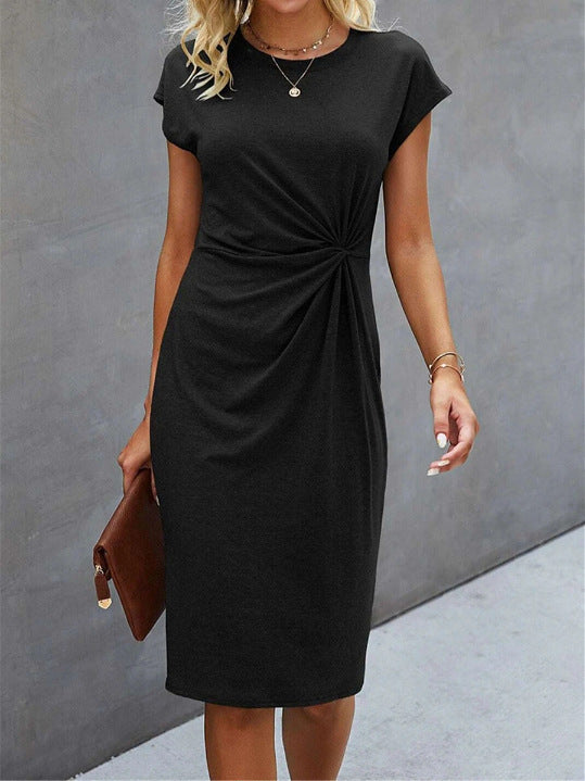 Solid Color Round Neck Loose Short Sleeve Dress