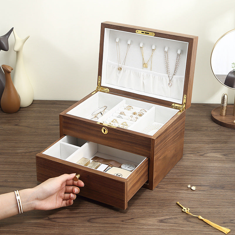 Large Capacity Wooden Jewelry Box With Lock