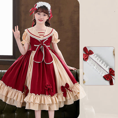 Girls Dress Pleated Bow Lolita Princess Dress