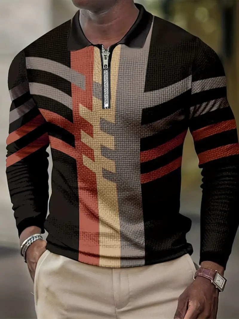 Spring New European And American Men's 3D Digital Printing Long Sleeve Polo Fashion Sports