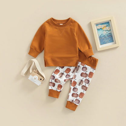 Halloween Children's Long Sleeve Sweatshirt Pumpkin Print Pants Set