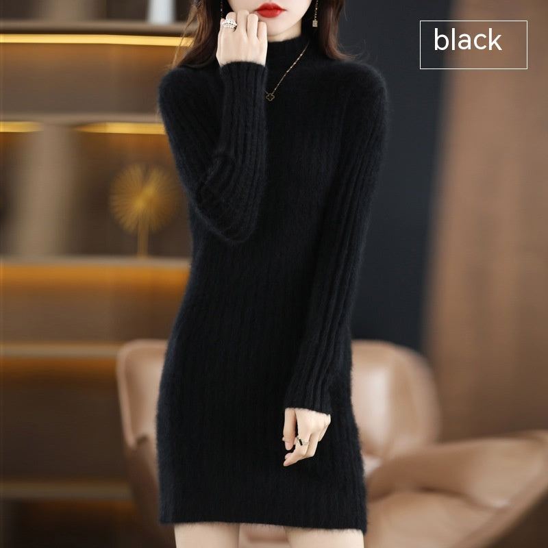 Autumn And Winter Artificial Mink Cashmere Sweater Women's Half Turtleneck Slim Fit Slimming