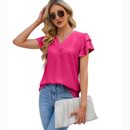 Women's Ruffled Shirt Short Sleeve Top