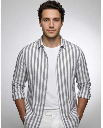 Striped Print Shirt Casual Loose Long-sleeved Shirt Men's Clothing