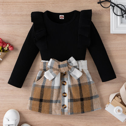 Ear Pit Strip Long-sleeved Plaid Skirt Suit