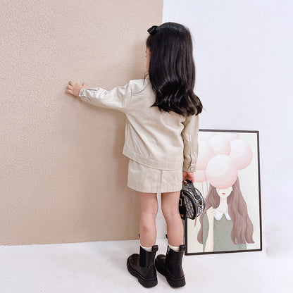 Children's Korean Style Coat Baby Skirt Two Piece Set