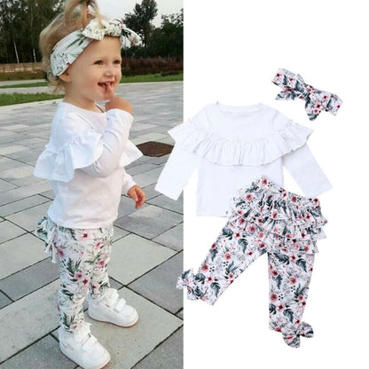 Chemisier en dentelle pour filles avec pantalon imprimé multicouche et costume à tête de fleur