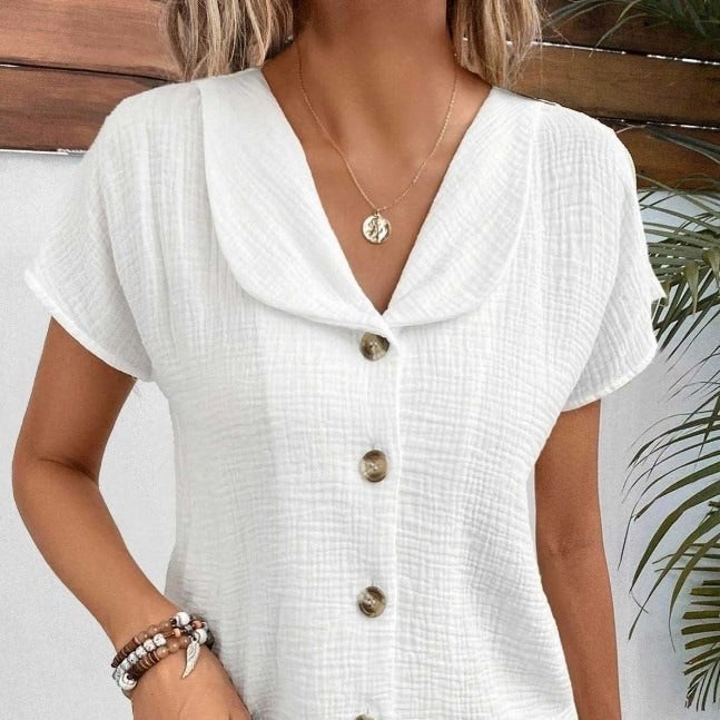 Short Sleeve Cardigan Button Women's Top