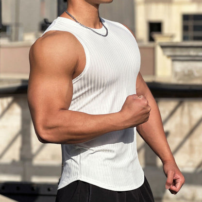 Men's Striped Quick-drying Elastic Running Wait Lifting Equipment Sports Sleeveless Tank Top