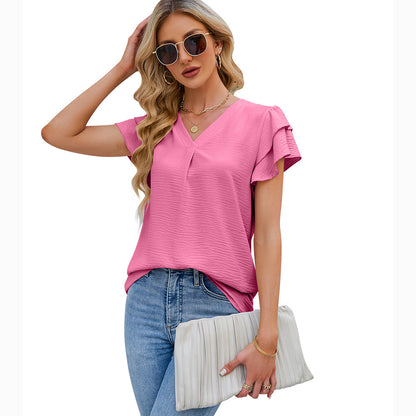 Women's Ruffled Shirt Short Sleeve Top