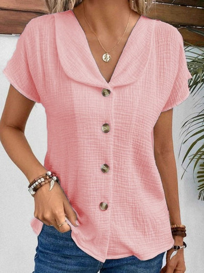 Short Sleeve Cardigan Button Women's Top