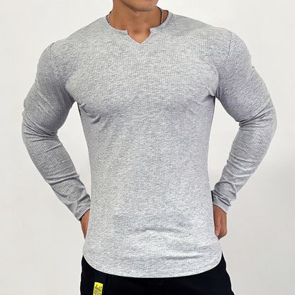 Men's Training Solid Stripe Elastic Sports Shirt