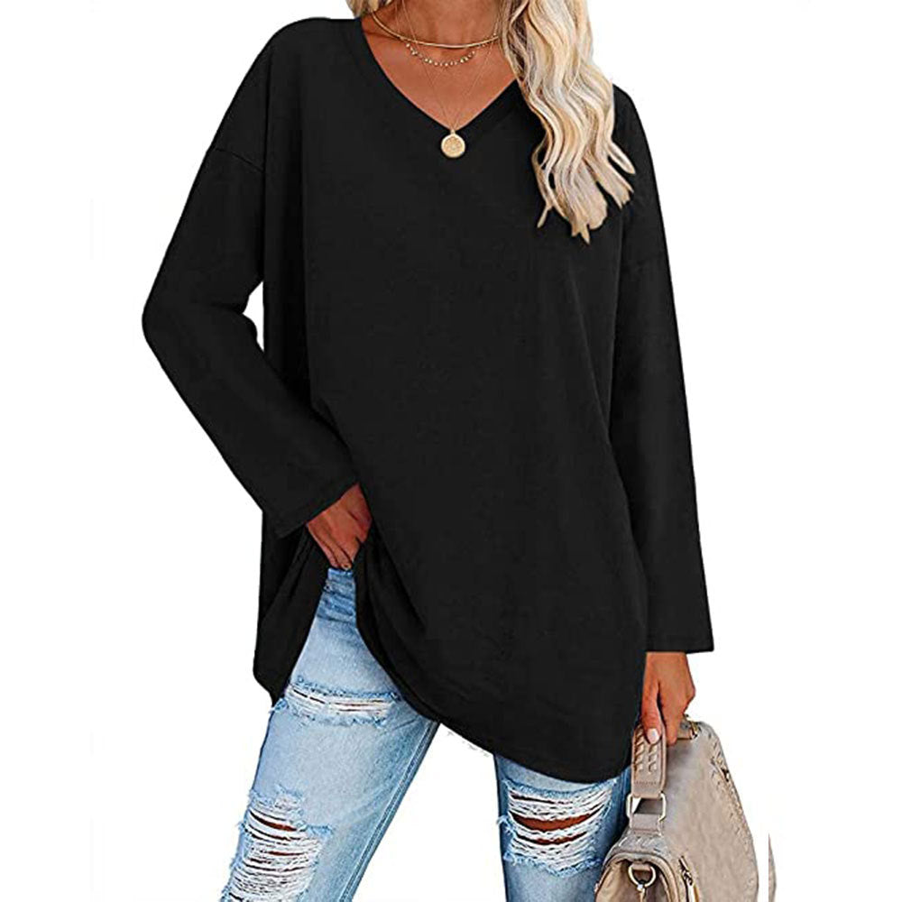 Oversized Women's T-shirt Loose Shoulder Sleeve V-neck Top