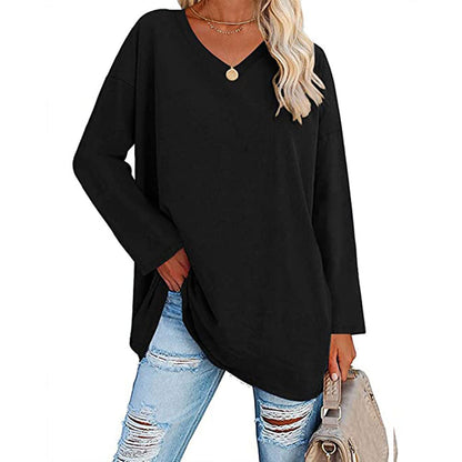 Oversized Women's T-shirt Loose Shoulder Sleeve V-neck Top