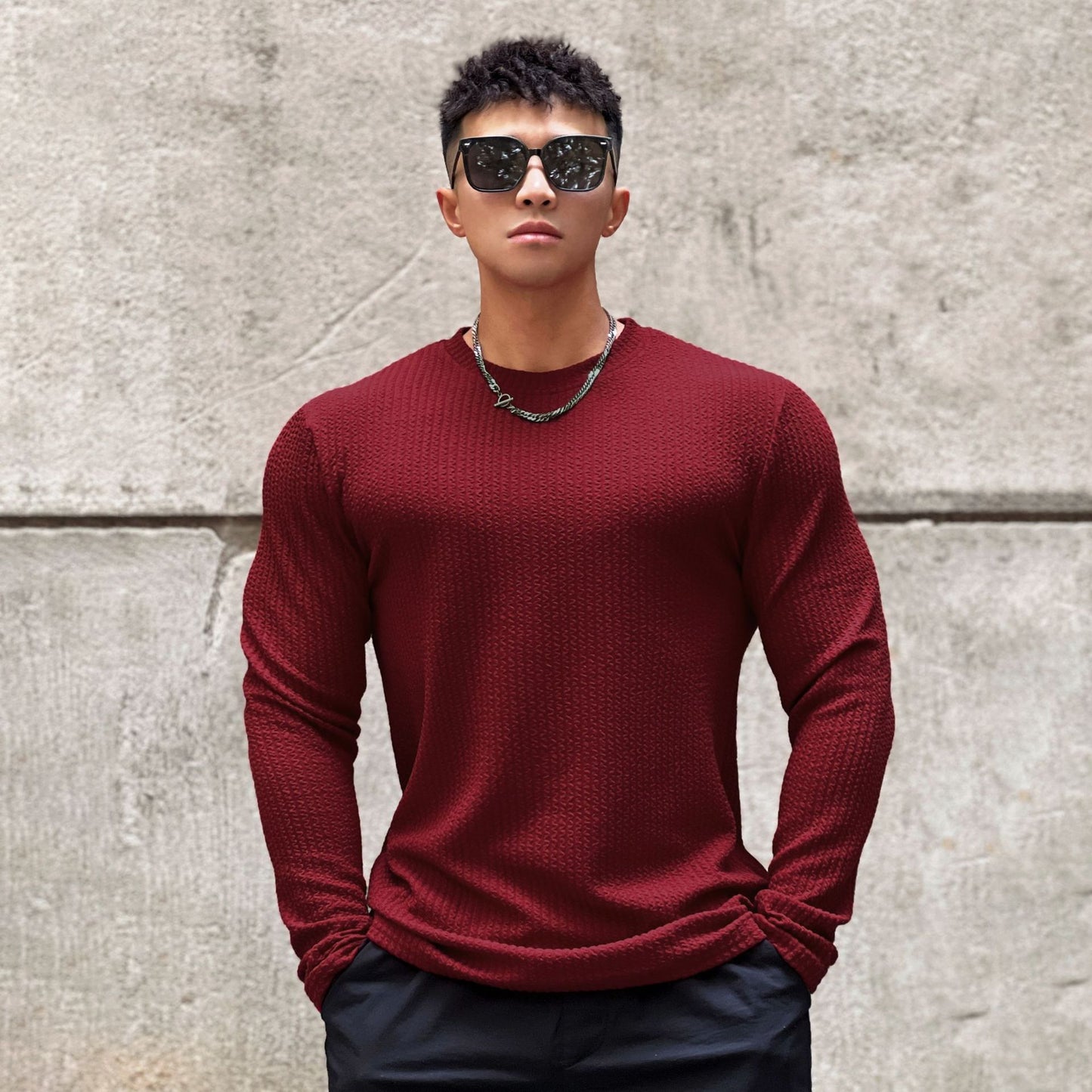 Fashion Men's Round Neck Pullover Long Sleeve Bottoming Shirt