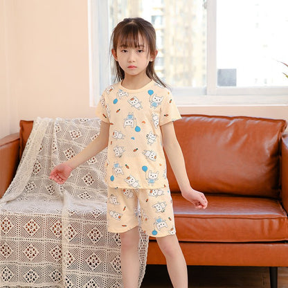 Children's Fashion Casual Cotton Print Short Sleeve Suit