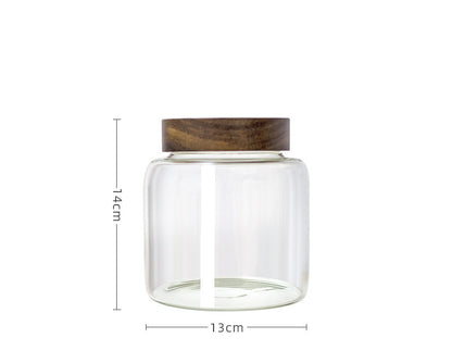 Large Storage Jar Household Acacia Wood Lid