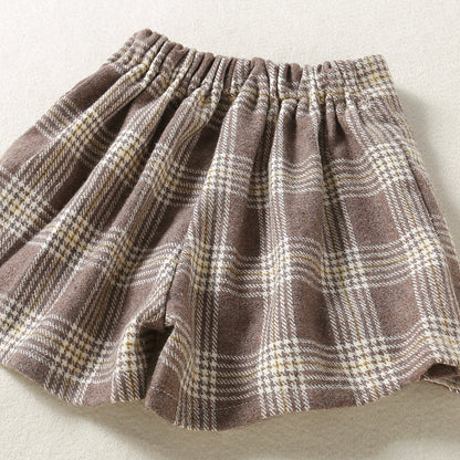 Solid Color Top  Plaid Skirt Two Piece Set