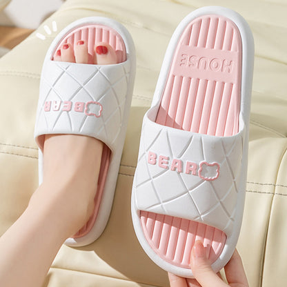 Bear House Shoes New Anti-slip Striped Lozenge Texture Design Slippers For Women Summer Indoor Floor Bathroom Shoes