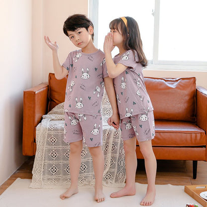 Children's Fashion Casual Cotton Print Short Sleeve Suit