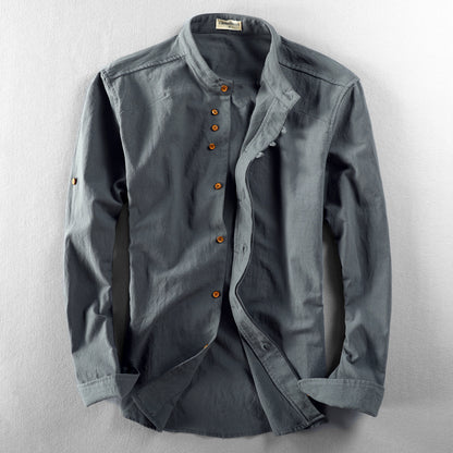 Men's Casual Linen Shirt Chinese Style Stand Collar