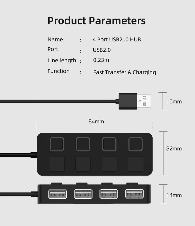 Répartiteur Multi USB 2.0 HUB, 4 extenseurs, adaptateur d'alimentation USB, indicateur d'alimentation, lecteurs USB pour ordinateur portable