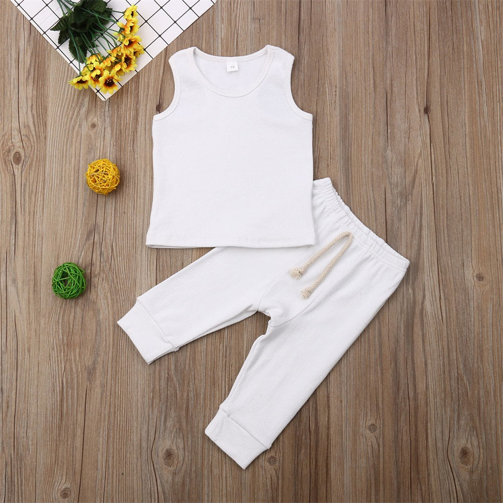 Children's Simple Solid Color Sleeveless Trousers Suit