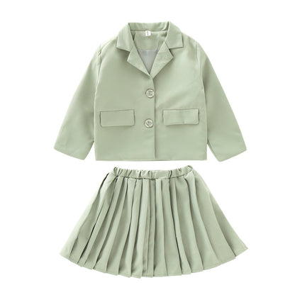 Fashion Simple Suit Pleated Skirt Suit