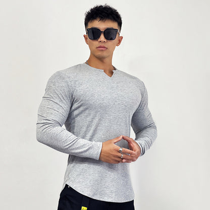 Men's Training Solid Stripe Elastic Sports Shirt