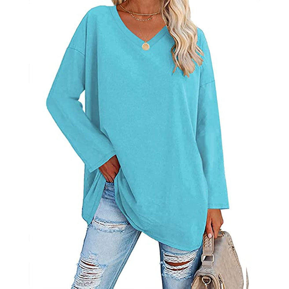 Oversized Women's T-shirt Loose Shoulder Sleeve V-neck Top