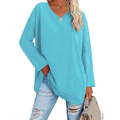 Oversized Women's T-shirt Loose Shoulder Sleeve V-neck Top