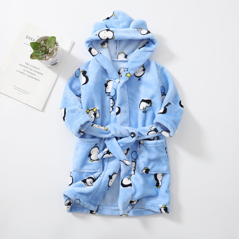 Flannel Girls Print Pajamas Loungewear Bathrobe