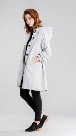 Trench-Coat mi-long ample à manches longues, grande taille