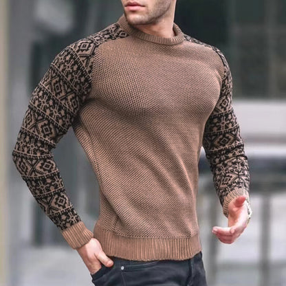 European And American Men's Round Neck Waffle Sweater