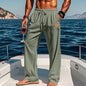 New Men's Cotton And Linen Drawstring Straight Leg Pants