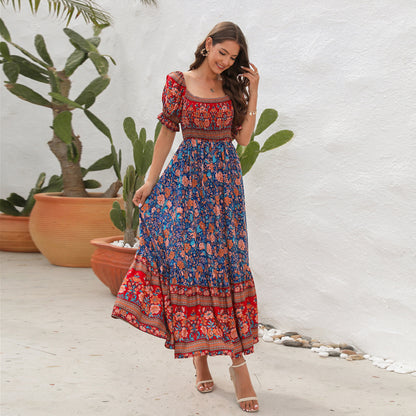 Bohemian Beach Holiday Dress Off-shoulder Puff Sleeve