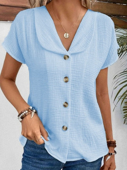 Short Sleeve Cardigan Button Women's Top