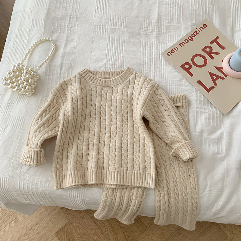 Children's Fried Dough Twists Sweater Solid Color Suit