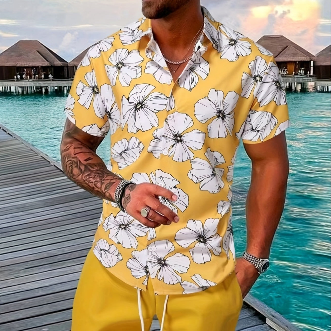 Men's Casual Loose Short Sleeved Shorts Beach Set