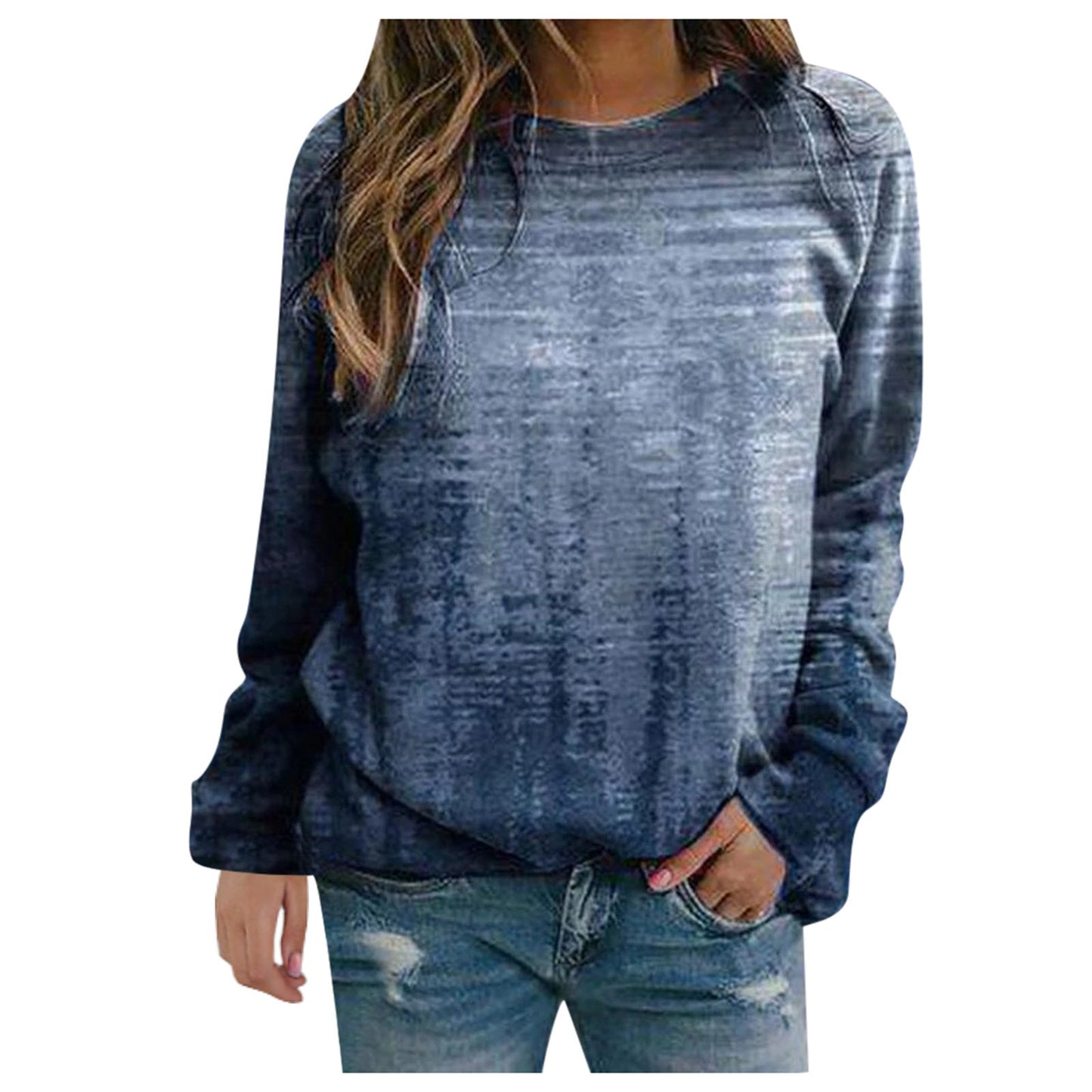 Rendering 3D Digital Printing Long Sleeve Loose Round Neck Sweater