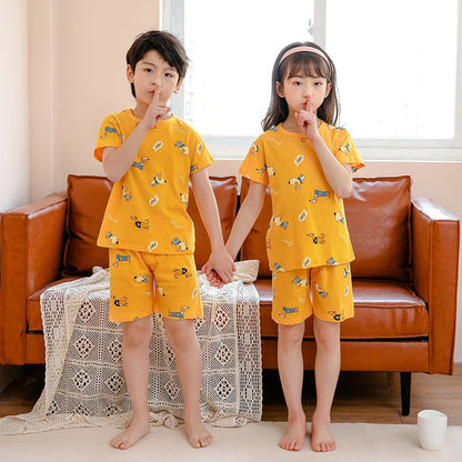 Children's Fashion Casual Cotton Print Short Sleeve Suit