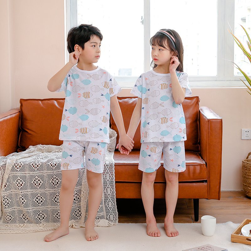 Children's Fashion Casual Cotton Print Short Sleeve Suit