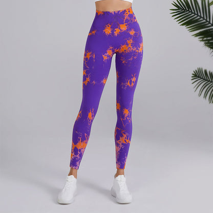 Tie-dye Printed Yoga Pants Fashion Seamless High-waisted Hip-lifting Trousers Sports Running Fitness Pants For Womens Clothing