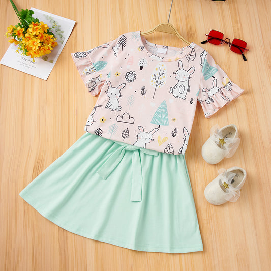 European And American Easter Girls T-shirt And Skirt Suit