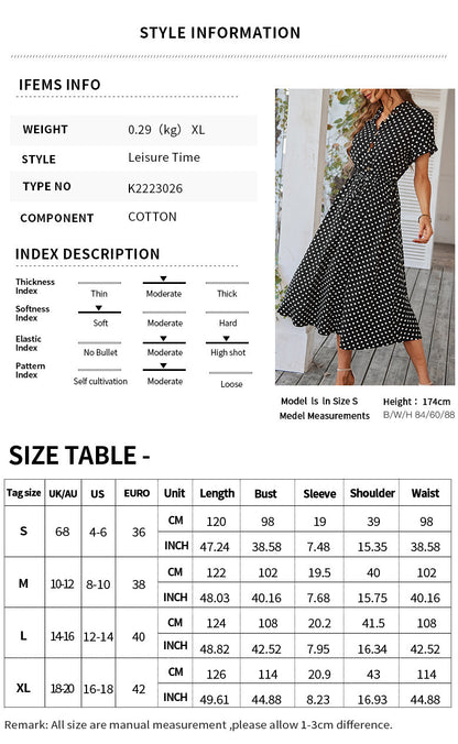 Polka Dot Print Shirt Collar Large Swing Dress