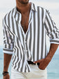 Striped Print Shirt Casual Loose Long-sleeved Shirt Men's Clothing