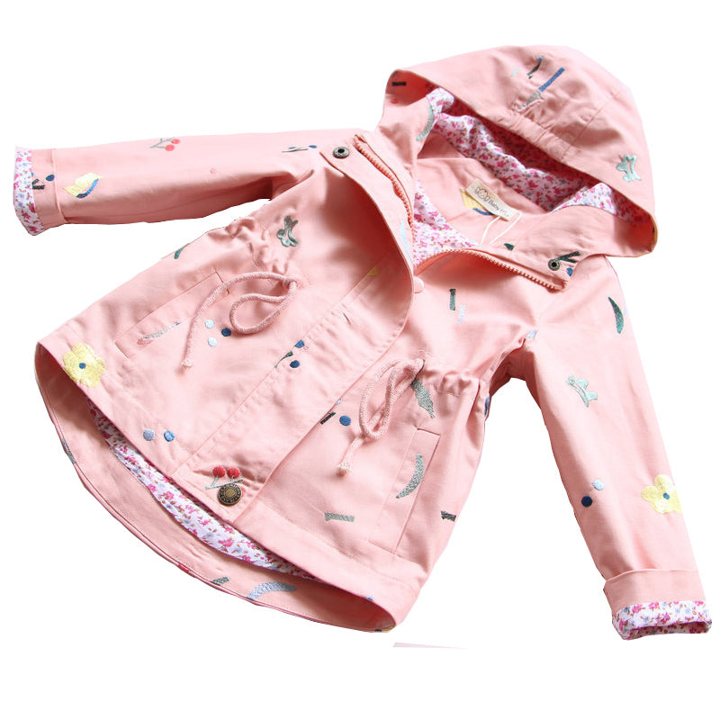 Veste Fille Fleurie Printemps Vent Avec Capuche