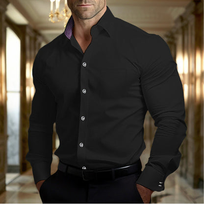 Lapel Men's Slim-fit Long-sleeved Shirt