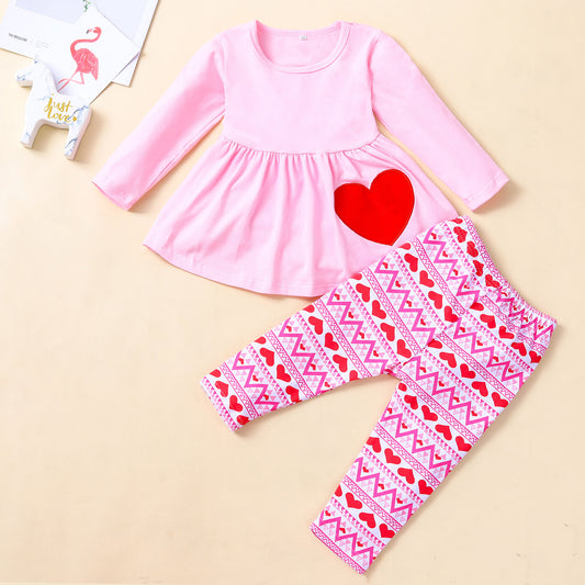 Children's Love Long-sleeved Trousers Two-piece Suit